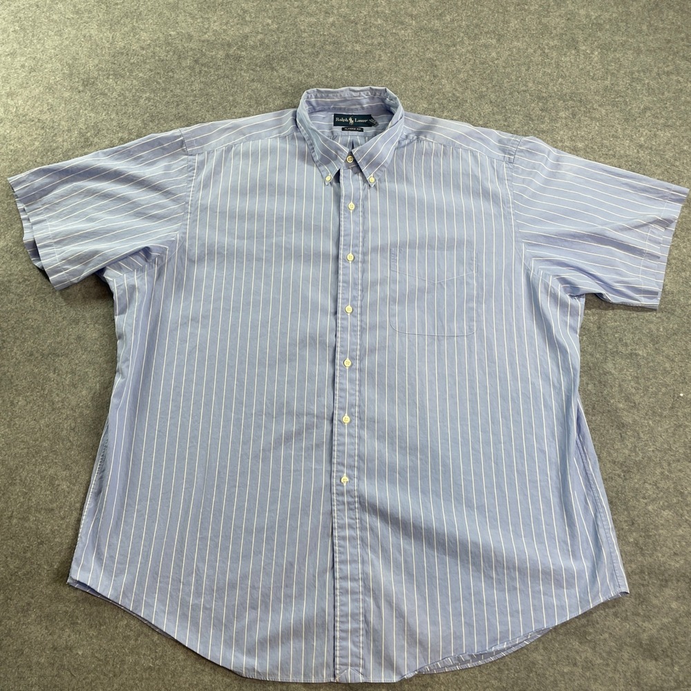 Ralph Lauren Mens Button Down Shirt XXL Blue Striped Short Sleeve Classic Fit - Picture 2 of 13